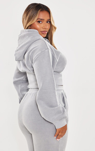 Wholesale Women Two Piece Grey Sweatsuit Crop Hoodie and Matching Jogger Pants Custom Logo Manufacturer - Product Image 2