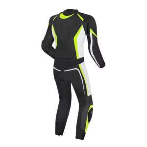 Combinaison de moto en cuir à manches longues pour homme, noire, vert lime, blanche, avec blocs de couleur, fermeture éclair intégrale, pour toutes les saisons. - Product Image 2