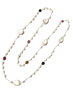 KGN SILVER JEWELLERY HOUSE Emerald Cut Natural Gemstone Long Snake Chain <b>Statement</b> <b>Necklace</b> 925 Sterling Silver Handmade - Product Image 1