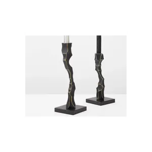 Handmade Decorative Metal Candle Holder with Laser Cut ArtworkTapered Wood <b>Candlestick</b> Holder <b>Black</b> with Gold Accents Home Decor - Product Image 2