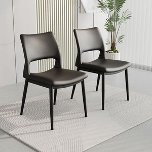 Set di 2 Sedie da Pranzo Moderne Minimaliste in Pelle PU Nera con Schienale Confortevole e Supporto Gambe in Metallo per Ristoranti - Product Image 2