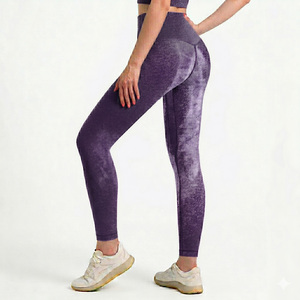 Solid Simple High Waist Yoga Leggings for Women-<b>Tummy</b> <b>Control</b> Elastic Waist Seamless Sports Pants (Polyester/Cotton) - Product Image 1