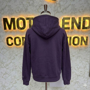Sweat-shirt à capuche surdimensionné pour homme, couleur violet, sans cordon de serrage, en coton lourd, avec logo brodé sur la manche - Product Image 2
