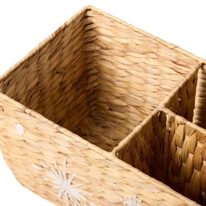 Boho Water Hyacinth <b>Storage</b> Basket <b>3</b> Section Woven Decorative Organizer <b>Bin</b> Star Embroidered Baby Nursery Caddy - Product Image 3