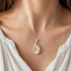 Pendentif Goutte d'Eau en Quartz Naturel Grand Format, en Argent Sterling 925 Plaqué Or Rose et Or Jaune, Bijou Fait Main en Cristal de Guérison - Product Image 2