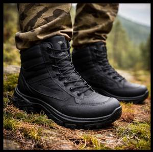 Bottes de travail en cuir pour hommes, à lacets, coupe large, style tactique, chaussures de travail d'extérieur, noir et sable - Product Image 1