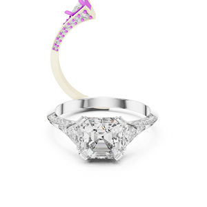 Anillo de Oro Amarillo de 14K con Esmeralda Cuadrada y Diamantes Redondos Cultivados en Laboratorio para Mujer |   Ropa de Fiesta |   Diamantes Cultivados Nuevos - Product Image 4