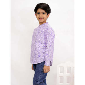 Haut de loisirs Kurta-Twisha pour garçons, en coton tissé violet, à manches longues et imprimé sur toute la surface - Product Image 4