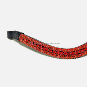 Diseño personalizado, 5 filas de piedras de cristales, forma curva brillante, banda de cejas de caballo de cuero genuino para brida, tamaños personalizados disponibles - Product Image 1
