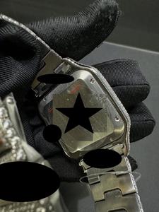 Montre de luxe en acier inoxydable analogique avec mouvement mécanique ETA, entièrement sertie de diamants Moissanite, pour usage sportif et professionnel - Product Image 2