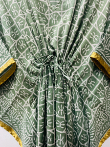 Caftán de Algodón Puro Ecológico con Estampado Bagru, Estampado a Mano, Estilo Indio, para Verano, Playa, o como Pareo, Cómodo, Largo hasta el Suelo - Product Image 5