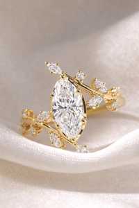 Anillo de lujo con diamante de corte marquesa de 3.02 CT cultivado en laboratorio, diseño de rama de árbol, para mujer, oro macizo de 14K, regalo de boda para parejas - Product Image 4