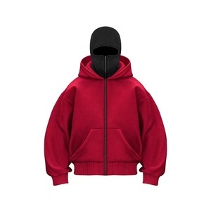 Sweat-shirt streetwear épais à capuche avec logo personnalisé, cagoule intégrée, fermeture éclair intégrale, double capuche, vêtement d'extérieur uni, sweat à capuche vintage zippé pour homme - Product Image 3