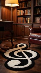 Alfombra Antideslizante de Lana con Diseño Único de Nota Musical Clave de Sol, Hecha a Mano, en Blanco y Negro, con Símbolo Musical, Suave y Afelpada - Product Image 4