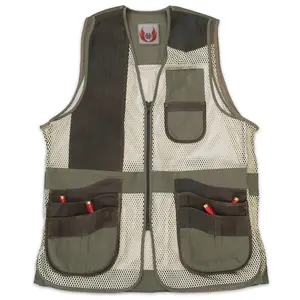 Mesh Personalized Tie Tweed Large Hunting Shooting Vest Genuine Cowhide Leather Pad Double Pocket Clay Shooter Vest