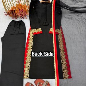 Conjunto de traje de fiesta étnico de diseñador: Kurti bordado de Mul Chanderi puro con palazzo de seda romana y dupatta con borde de encaje Nazmin - Product Image 2