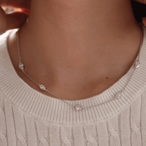 925 Sterling Silver Lab Grown VVS1 <b>Necklace</b> Marquise Cut Bezel Set Pendant <b>Chain</b> for Women Engagement Anniversary Party Gift - Product Image 2
