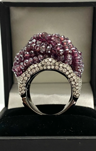 Women's Garnet Cluster Cocktail <b>Ring</b> with Stainless Steel Pave Setting Glam Party Jewelry January Birthstone - Product Image 5