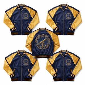 Blouson Bomber en Satin Personnalisé avec Fermeture Éclair, Manches Raglan, Motif Graphique Doré et Gris Anthracite, Broderie au Dos, Style Varsity - Product Image 5