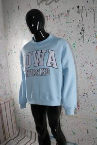 IOWA NURSING SKY BLUE <b>Mock</b> <b>Neck</b> Sweatshirt 100% WHITE Applique Embroidery wide <b>neck</b> Sweatshirt Finer Threads - Product Image 5