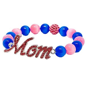 สร้อยข้อมือยืดหยุ่นประดับลูกปัดสีชมพูและสีน้ำเงินรอยัล พร้อมจี้ตัวอักษรคำว่าแม่ ประดับคริสตัลและเพชรเทียม เครื่องประดับแฟชั่นสำหรับผู้หญิง - Product Image 4