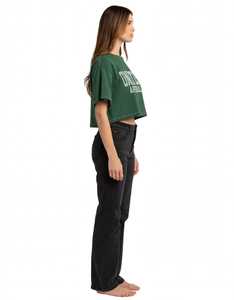 ONETEN APPAREL Camiseta corta para mujer con estampado de letras verdes, corte holgado, informal, manga corta, cuello redondo, top de algodón tipo jersey - Product Image 2