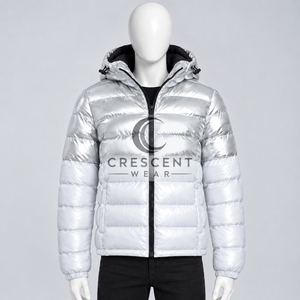 Crescent Wear Men's Hooded Puffer <b>Jacket</b> <b>Silver</b> Solid Windproof Zipper Closure Winter Casual Regular Fit - Product Image 1
