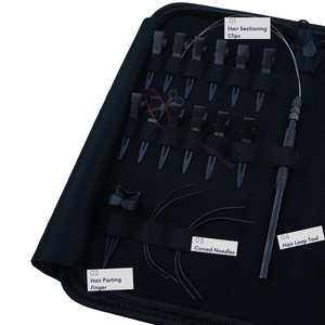 Premium Hair <b>Extension</b> Technician Toolkit with Blue Tape In Plier Loop Tool Mini Scissor Parting Finger Clips & Curved Needles - Product Image 3