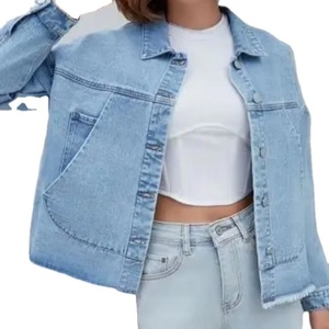 Chaqueta vaquera informal de invierno Vintage de alta calidad con lavado ácido bordado 100% algodón para mujer - Product Image 3