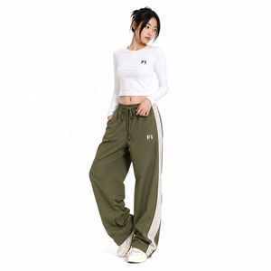 Premium Custom Nylon men's pants Side Stripe <b>Elastic</b> <b>Waist</b> Adjustable Drawstring Wide Leg Casual Fashion Bottoms USA Supplier - Product Image 3