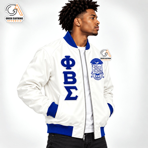Chaqueta Universitaria Phi Beta Sigma para Hombre, Azul y Negro, con Letras Griegas Bordadas, Estilo Preppy, Cierre de un Solo Botón, Ecológica - Product Image 3
