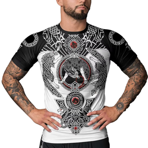2026 Custom Men's Stretch Knitted 100% Polyester 150GSM Durable Quick Dry Wrestling Set Digital <b>Print</b> Custom Rash Guard - Product Image 6