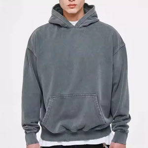 Sudadera con Capucha Vintage para Hombre, Lavado a la Piedra, 100% Algodón, Forro Polar, Parche Aplicado, Corte Recortado, Estilo Retro, Precio de Fábrica al por Mayor - Product Image 6