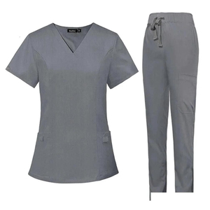 Conjunto de uniforme médico para mujer, blusa de manga corta elástica y pantalones elásticos para el trabajo en el sector sanitario - Product Image 4