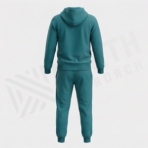 Ensemble de survêtement pour homme, couleur turquoise, sweat-shirt à capuche et pantalon, fermeture éclair intégrale, couleur unie, 100% coton respirant, vêtements d'automne - Product Image 2