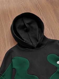 Sudadera Extra Grande para Hombre, Diseño de Bloques de Color en Verde y Negro, Tejido de Poliéster, Estilo Otoñal, Manga Regular, con Bolsillos - Product Image 2