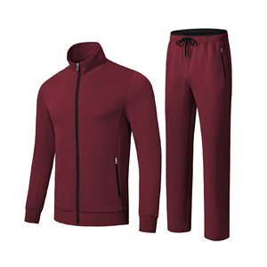 ชุดวอร์มลำลองสีแดงเลือดหมูสำหรับผู้ชาย ชุดเซ็ตออกแบบเองได้ สีพื้น ซิปยาวเต็มตัว ไซส์ใหญ่ ระบายอากาศได้ดี เป็นมิตรกับสิ่งแวดล้อม - Product Image 1