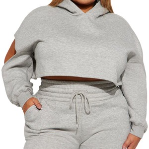 Custom Wholesale <b>Plus</b> <b>Size</b> Women Clothing Short With <b>Top</b> Solid Heather Grey Fleece Dropshipping winter track Pant Apparel - Product Image 4