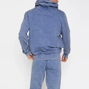Custom Hot Selling <b>Pullover</b> Acidwashed Blue Color Sweatsuit Sets <b>Men</b> Patch Acid Wash Hoodie and Sweatpants Set Tracksuit for <b>Men</b> - Product Image 5
