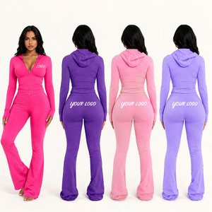 Conjunto Deportivo de Dos Piezas para Mujer, Sudadera con Cierre y Pantalones Acampanados, Logotipo Personalizado, Fabricante de Ropa Deportiva al Por Mayor - Product Image 6