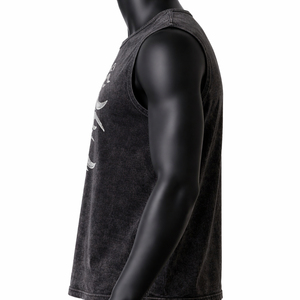 Men Acid Wash Sleeveless Tank Top Metallic <b>Flame</b> Graphic Streetwear Vintage Washed Oversized Muscle <b>Shirt</b> Custom Cotton Vest - Product Image 2