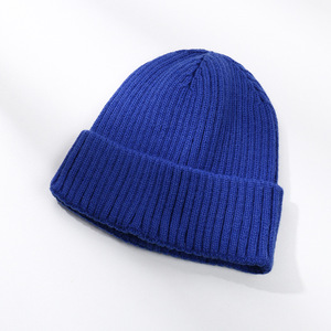 Custom High Quality Mens Winter Warm Plain Black 100%Cotton Cuffed <b>Knitted</b> <b>Beanie</b> Cap Hat Leather Label Logo <b>Beanies</b> - Product Image 1