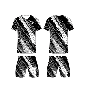 Conjunto de uniforme de fútbol sublimado personalizado para hombre con camiseta con estampado de patrón texturizado diagonal en blanco y negro y pantalones cortos a juego - Product Image 1