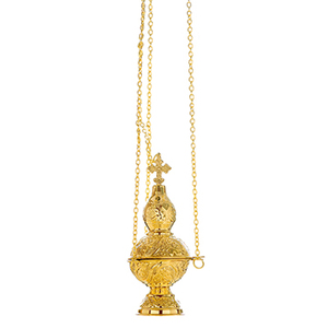 Incensario Ortodoxo de Latón con Cadenas Colgantes |   Incensario para Iglesia - DOUBLE VEE EXPORTS - Product Image 1