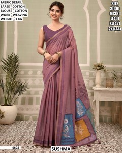 Saree en coton Sushma avec travail de tissage, couleur verte, pour femmes, coupe régulière, longueur au sol, style traditionnel 4603 - Product Image 4