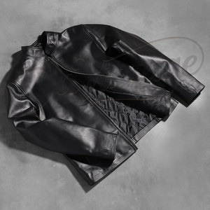 Veste en cuir noir pour homme, style Cafe Racer, coupe ajustée, en véritable peau de mouton, pour l'automne et l'hiver, veste de moto décontractée, col à revers, fermeture éclair, vêtement d'extérieur - Product Image 5