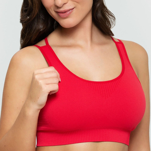 <b>Red</b> Seamless Yoga Set High Waist Leggings <b>Crop</b> <b>Top</b> Crisscross Straps Scoop Neck Four-Way Stretch Sportswear Women Full Length - Product Image 6