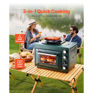 Réchaud de camping portable 2-en-1 à gaz avec four, flamme réglable, minuterie coupe-vent 60 minutes, grille de cuisson – Butane pour la cuisine en extérieur - Product Image 2