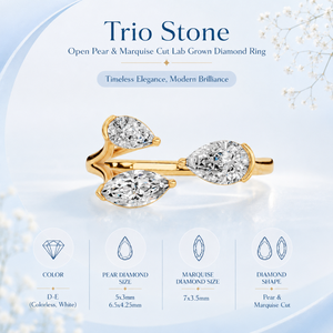 Best Price Women's Luxury Trio Stone Open Pear Marquise Cut Lab Grown Diamond IGI Certified <b>14K</b> <b>Gold</b> <b>Ring</b> Wholesale OEM Fine - Product Image 5