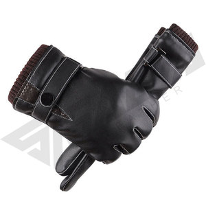 Wholesale Men Black Touchscreen Black Fashion <b>Button</b> Fleece-Warm Driving Goatskin-Pu Leather Gloves From Pakistan - Product Image 5